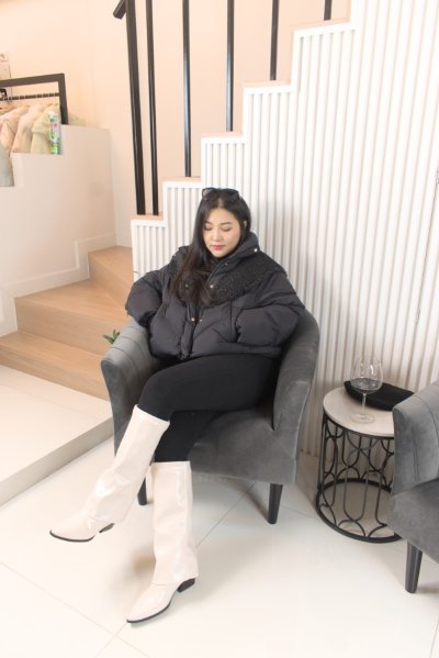 เช่าเสื้อโค้ท Freezy Chic Coat เสื้อโค้ทสั้น ขนเป็ด,โพลีนวม สีดำ รุ่น 0182CDBKS