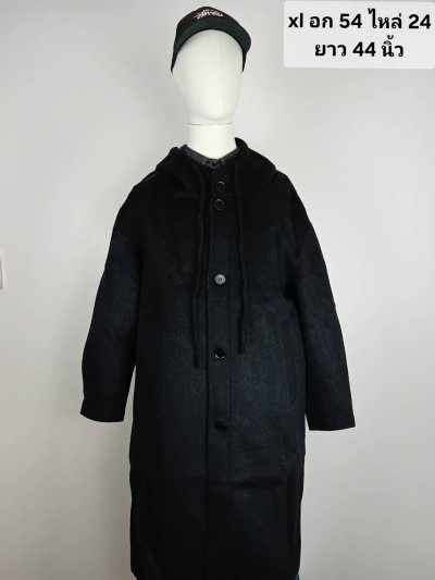 เช่าเสื้อโค้ท Freezy Chic Coat เสื้อโค้ทยาวชาย ผ้าวูล สีดำ รุ่น 0473OZBKXL