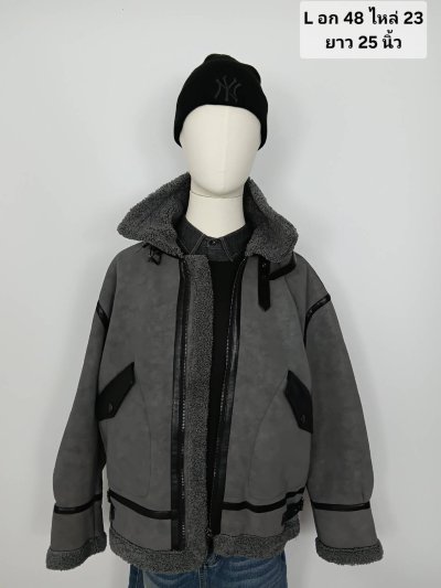 เช่าเสื้อโค้ท Freezy Chic Coat เสื้อแจ็คเก็ตชาย หนัง สีเทา รุ่น 0489ZLGYL