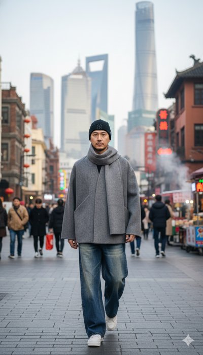 เช่าเสื้อโค้ท Freezy Chic Coat เสื้อโค้ทสั้นชาย ผ้าวูล สีเทา รุ่น 0516XZGYM