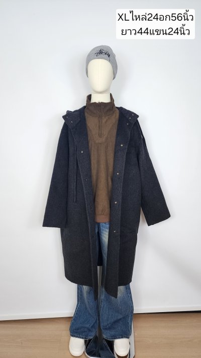 เช่าเสื้อโค้ท Freezy Chic Coat เสื้อโค้ทยาวชาย ผ้าวูล สีเทา รุ่น 0519OZGYXL