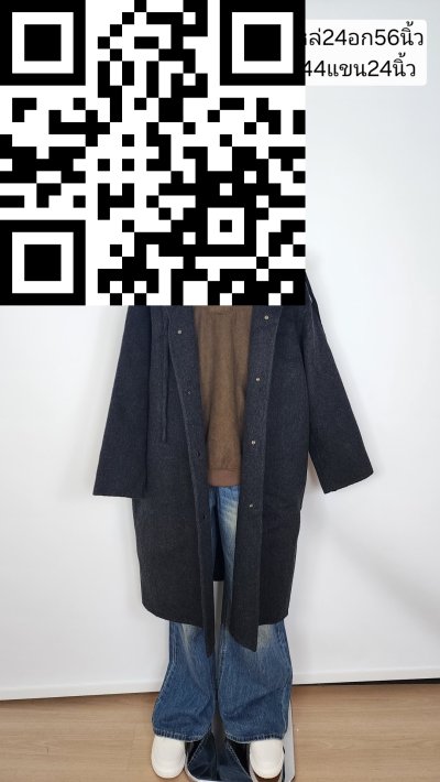 เสื้อโค้ทยาวชายผ้าวูล สีเทา ขนาด XL