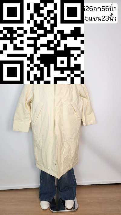 เสื้อโค้ทยาวชายขนเป็ด,โพลีนวม สีครีม ขนาด M