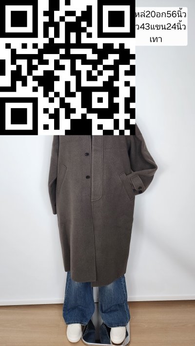 เสื้อโค้ทยาวชายผ้าวูล สีเทา ขนาด L