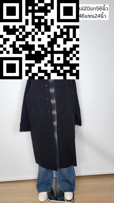 เสื้อโค้ทยาวชายผ้าวูล สีดำ ขนาด XL