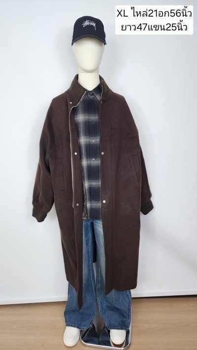 เช่าเสื้อโค้ท Freezy Chic Coat เสื้อโค้ทยาวชาย ผ้าวูล สีน้ำตาล รุ่น 0528OZBWXL