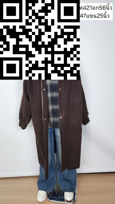 เสื้อโค้ทยาวชายผ้าวูล สีน้ำตาล ขนาด XL