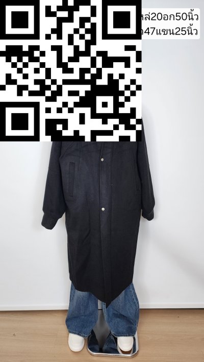 เสื้อโค้ทยาวชายผ้าวูล สีดำ ขนาด L