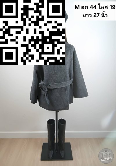 เสื้อโค้ทสั้น ผ้าวูล สีเทา ขนาด M ผ้าวูล สีเทา ขนาด M