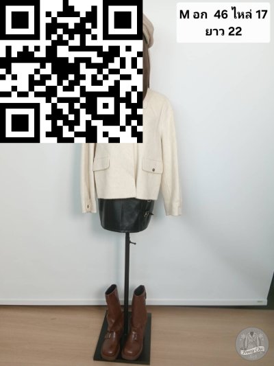 เสื้อโค้ทสั้น ผ้าวูล สีขาว ขนาด M ผ้าวูล สีขาว ขนาด M