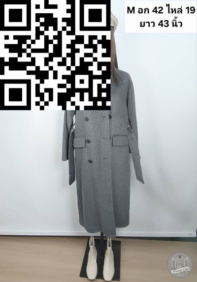 เสื้อโค้ทยาว ผ้าวูล สีเทา ขนาด M ผ้าวูล สีเทา ขนาด M