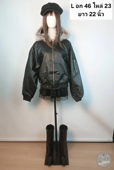 เช่าเสื้อโค้ท Freezy Chic Coat เสื้อแจ็คเก็ต หนัง สีดำ รุ่น 0681JLBKL