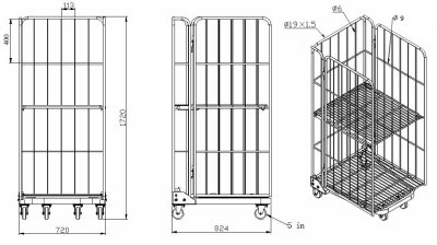 รถเข็นกระจายสินค้า รถเข็นทรงสูง โรลเคจ Roll Cage กรงใส่ของ 52062