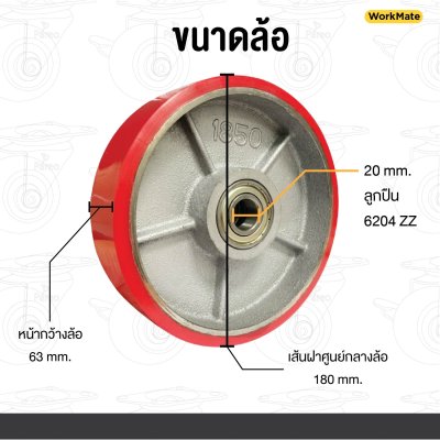 ล้อรถลากพาเลท(ล้อหลัง)180x63มม.ล้อยูรีเทน อะไหล่ล้อแฮนด์ลิฟต์ 22614