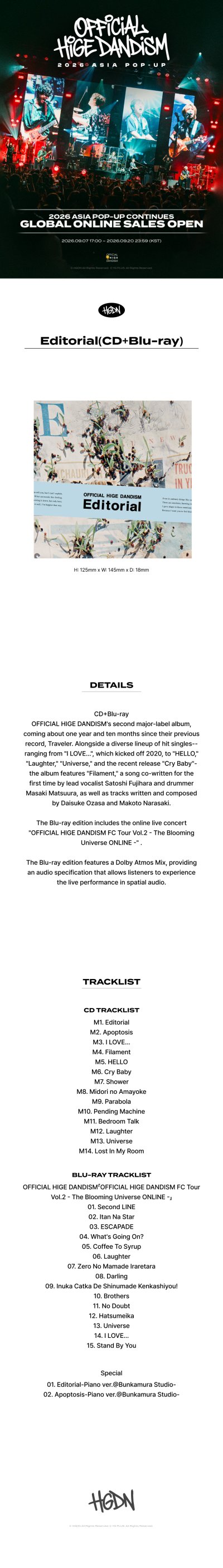 [OFFICIAL HIGE DANDISM 2026 ASIA POP-UP] Editorial (CD+Blu-ray)