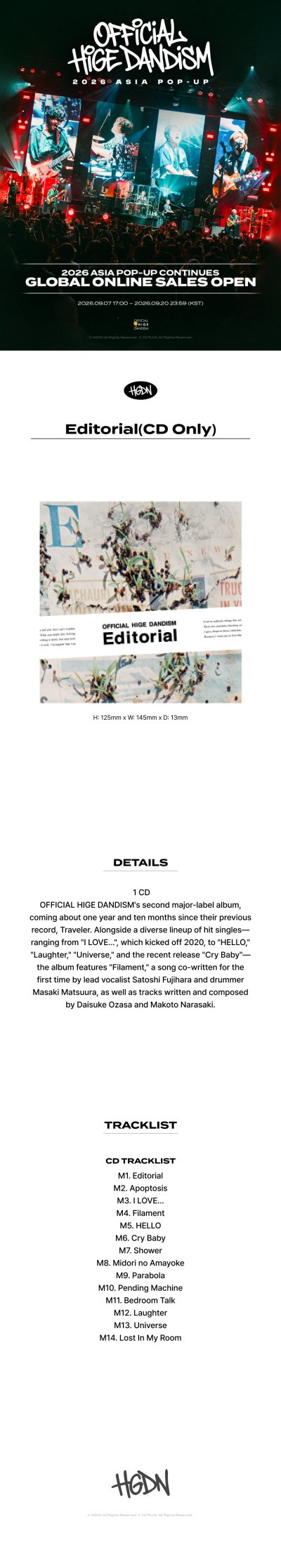 [OFFICIAL HIGE DANDISM 2026 ASIA POP-UP] Editorial (CD only)