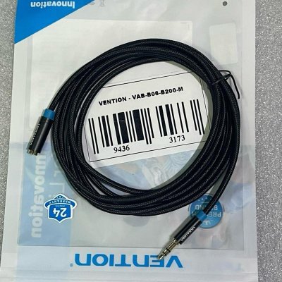 VENTION VAB-B06-B200-M - cotton braided kabel audio extension aux 3.5mm black metal @2mtr