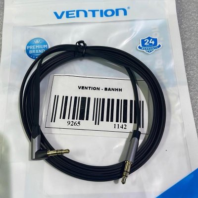 VENTION BANHH - 3.5mm right angle male to male flat aux gray alm alloy cable @2mtr