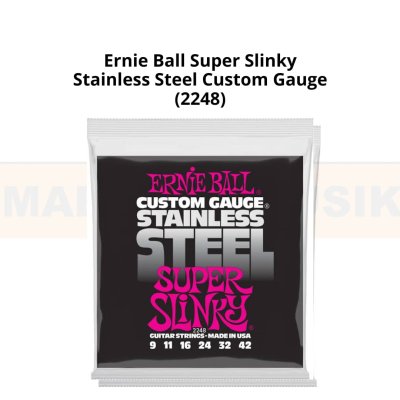 ERNIEBALL SUPER SLINKY STAINLESS STEEL WOUND ELECTRIC GUITAR STRINGS, 9-42