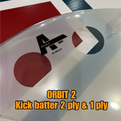 ATTACK ORBIT SERIES CLEAR/WHITE 2 PLY BATTER DRUMHEAD 22INCH ORBIT2-22