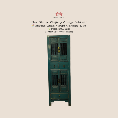 Teal Slatted Zhejiang Vintage Cabinet