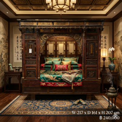 Majestic Wenzhou Antique Bed with Hand-Carved Dragon Motifs.