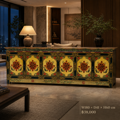 Ornate Painted Sideboard, Tibetan-Inspired