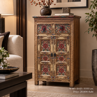Floral Panel Chinese Reproduction Cabinet