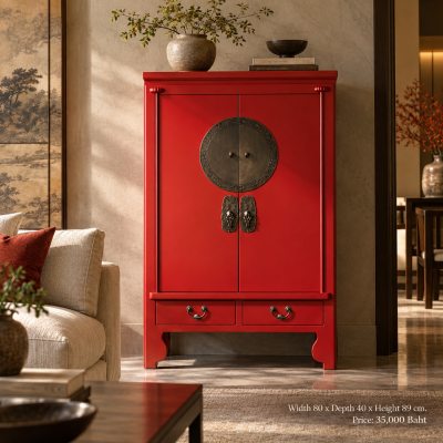 Red Lacquer Chinese Reproduction Cabinet