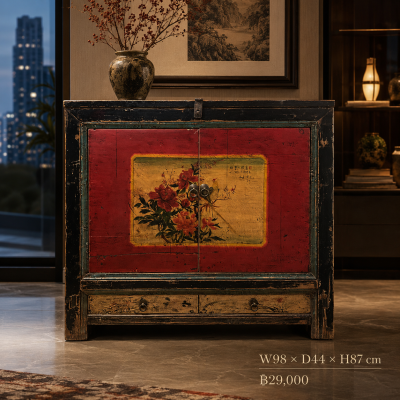 Imperial Mongolian Painted Cabinet with Floral Panels