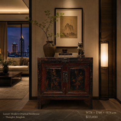 Imperial Fujian Antique Cabinet with Hand-Painted Panels