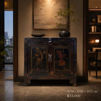 Graceful Fujian Antique Cabinet with Hand-Painted Landscape