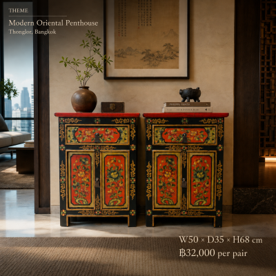 Radiant Tibet Bedside Cabinets, Hand-Painted Heritage Collection