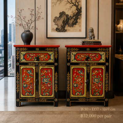 Elegant Tibetan Floral Bedside Cabinets