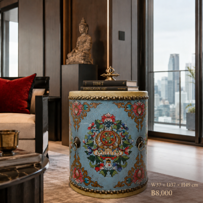 Ornate Tibetan Drum Table, Himalayan-Inspired