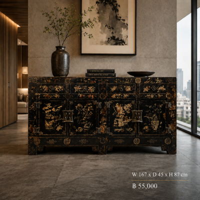 Imperial Black Lacquer Floral Cabinet