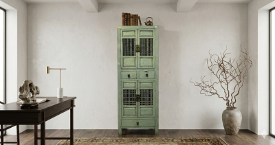 Pale Blue Slatted Zhejiang Vintage Cabinet