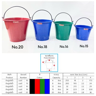 ตรางู | ถังหิ้ว ถังหิ้วปูน พลาสติก คละสี เบอร์15,16,18,20 พลาสติกคุณภาพดี เหนียว ทนทานใช้งานคุ้มค่า