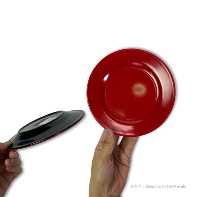 จานตื้น ขนาด 7 นิ้ว เมลามีน สีดำ-แดง จานแบ่งอาหาร จานรองถ้วย