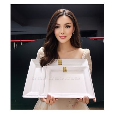 ถาดสี่เหลี่ยม 12/13/17.5 นิ้ว เมลามีน เกรดพรีเมี่ยม โกลด์ สีขาว/สีดำ