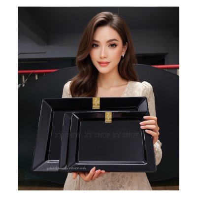ถาดสี่เหลี่ยม 12/13/17.5 นิ้ว เมลามีน เกรดพรีเมี่ยม โกลด์ สีขาว/สีดำ
