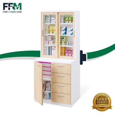 ตู้จัดยา บานเลื่อนกระจก ลิ้นชักจัดหมวดหมู่ยา พร้อมตู้สต๊อกยา