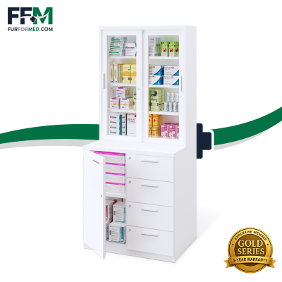 ตู้จัดยา บานเลื่อนกระจก ลิ้นชักจัดหมวดหมู่ยา พร้อมตู้สต๊อกยา