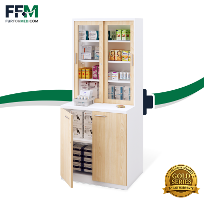 ตู้จัดยา บานเลื่อนกระจก พร้อมตู้สต๊อกยาขนาดใหญ่