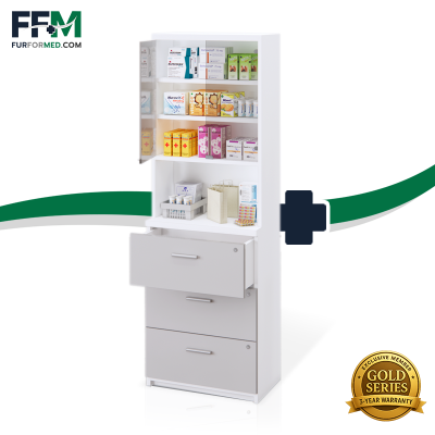 ตู้ยา ห้องจ่ายยา สถานพยาบาล พร้อมกระจก และลิ้นชักสต๊อกยา