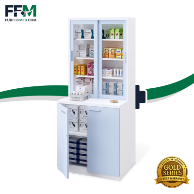 ตู้จัดยา บานเลื่อนกระจก พร้อมตู้สต๊อกยาขนาดใหญ่