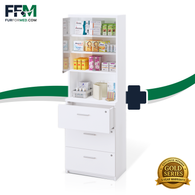 ตู้ยา ห้องจ่ายยา สถานพยาบาล พร้อมกระจก และลิ้นชักสต๊อกยา