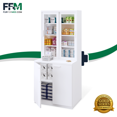 ตู้จัดยา บานเลื่อนกระจก พร้อมตู้สต๊อกยาขนาดใหญ่