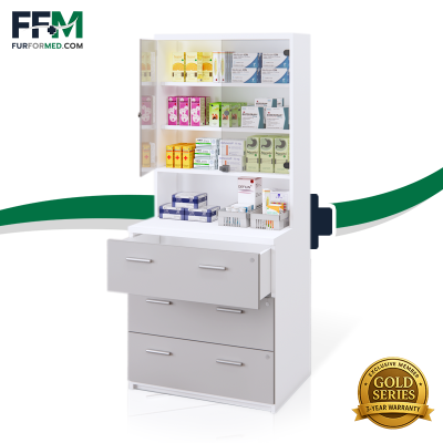 ตู้จัดยา โรงพยาบาล สถานพยาบาล พร้อมกระจก และช่องสต๊อกยา
