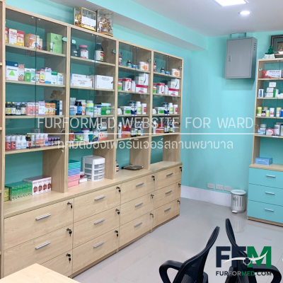 ตู้ยา ห้องจ่ายยา สถานพยาบาล พร้อมกระจก และลิ้นชักสต๊อกยา